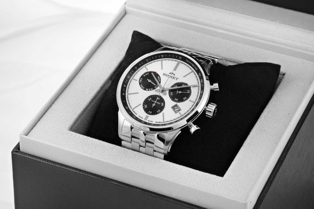 NOWY: Zegarek Bisset męski na bransolecie BSDF60 srebrny