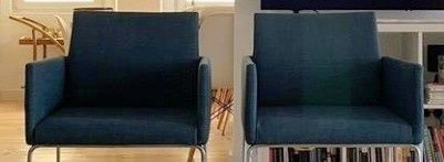 2 Cadeiras de Tecido azul petróleo com pés metálicos