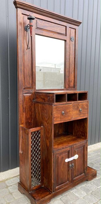 SupeMEGA wieszak drewniany z lustrem i uchwytem na parasolki.Transport