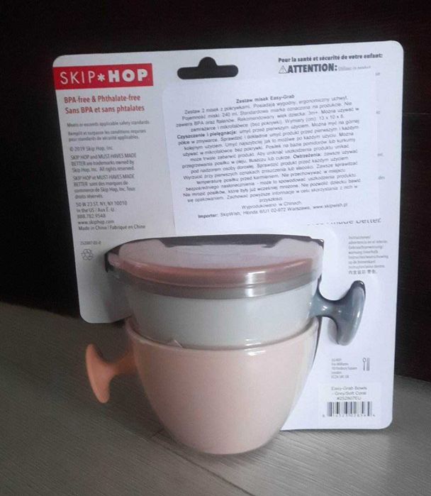 Skip Hop - Zestaw misek Easy-Grab Grey/Soft Coral