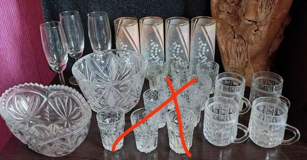 Вазы хрусталь ладья бочонки стаканы салатники