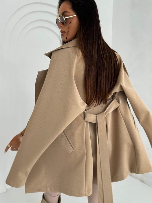 Płaszcz damski LaManuel Lady First Uni ekoskorka czarny beżowy camel c