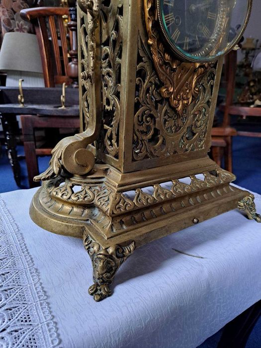 zegar mosiężny kominkowy sygnowany