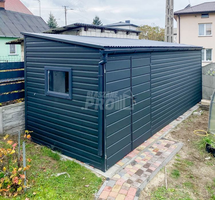 Schowek - Domek ogrodowy 5x2,5m  antracyt - dach spad w przód GP617