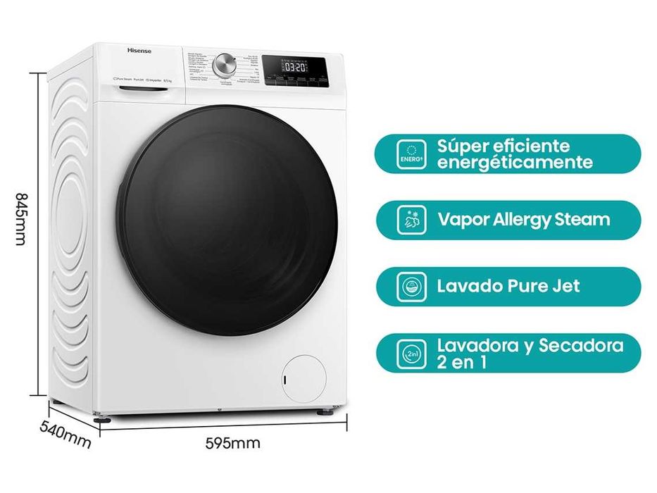 HISENSE WDQA8014EVJM Washing Machine and Dryer Máquina de lavar (8/5 kg - 1400 rpm - White)