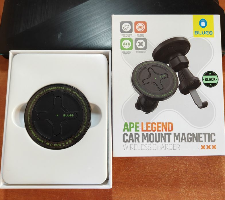Автотримач із бездротовою зарядкою Blueo Ape Legend Car Mount Magnetic Wireless Charger Black