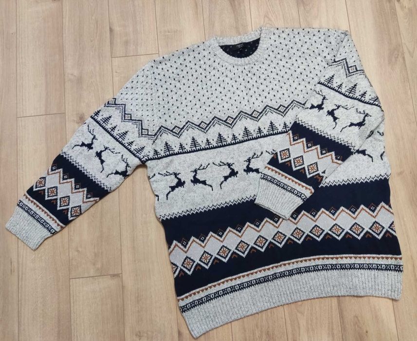 Теплий чоловічий светр з оленями та скандинавським орнаментом.4XL.NEXT