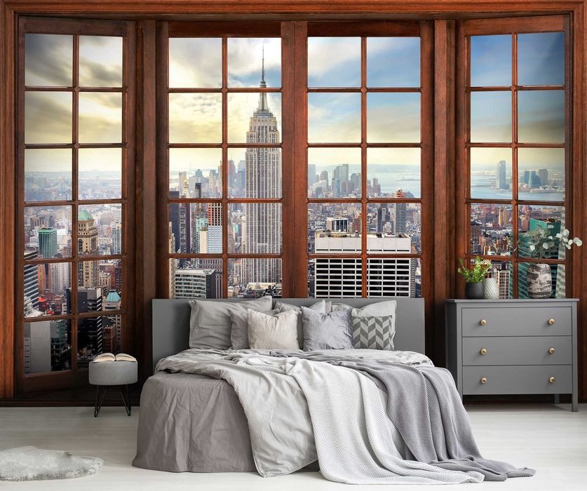 Fototapeta Imitacja Okna Miasto Widok 3D Na Twój Własny Rozmiar + KLEJ