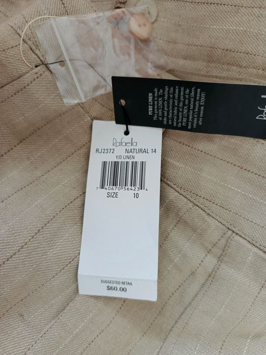 Spodnie lniane, Rafaella, 10/38, beżowe, prążki, 100% len, podszewka