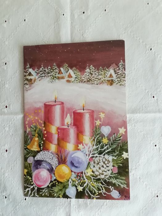 Postal de Natal pintado com a boca