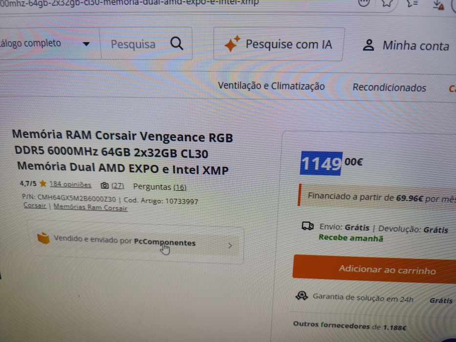 Memória RAM Corsair Vengeance RGB DDR5 6000MHz 64GB 2x32GB CL30 Memóri