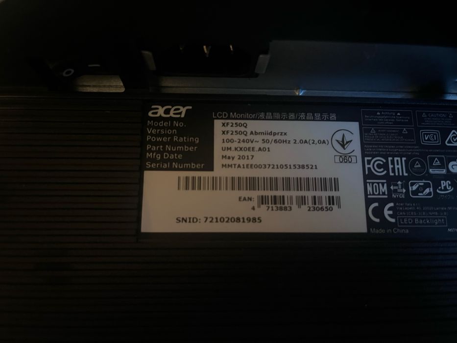 Monitor Acer 240hz XF250Q