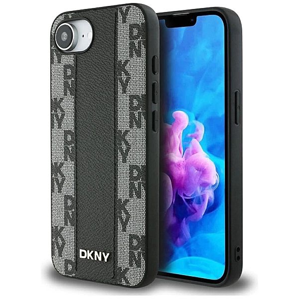 Etui DKNY Leather Checkered Mono Pattern MagSafe na iPhone 16e - czarn