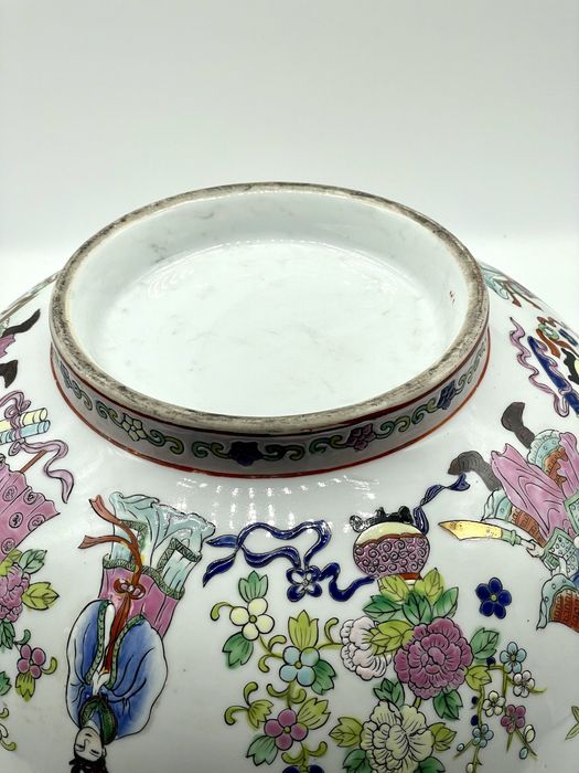 Tigela de ponche de cantão decorativa, século XIX  chinês