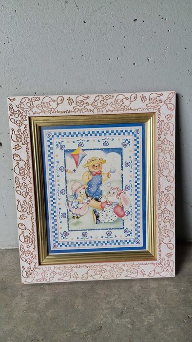 Quadro de criança, moldura em madeira