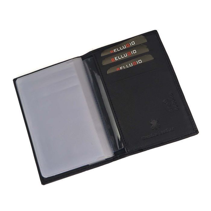 Skórzane etui z systemem ochronnym RFID granatowe karty wizytówki nowe