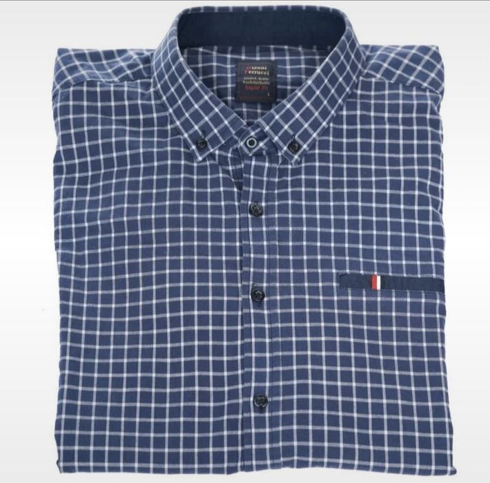 Koszula męska kratka L Gianni Ferrucci elegancka bawełna 100% nowa