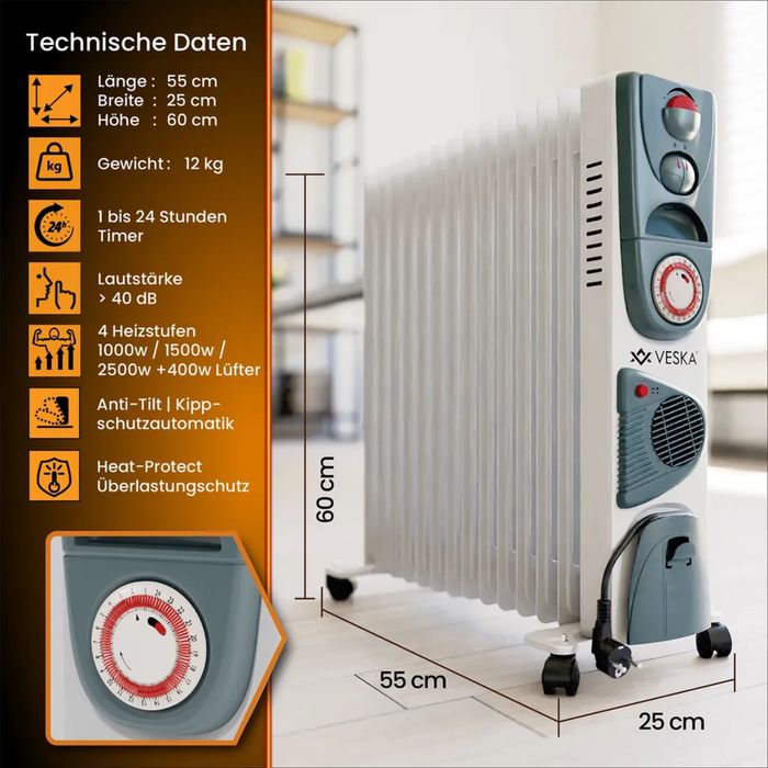 Grzejnik olejowy 2900W - 13 żeberkami (uszkodzony albo nowy 350zl)