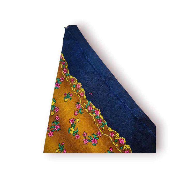 Lenço Cachené de Lã Antigo 98x92cm – Azul Marinho /Castanho