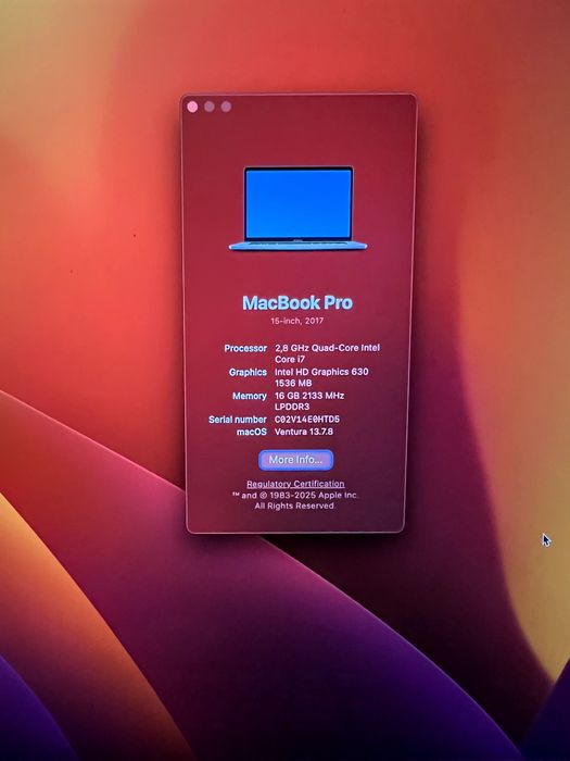 MacBook Pro 15 2017 2.8 Quad-core I7 16 256