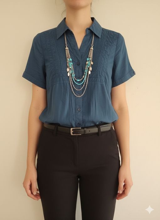 Blusa azul com bordado - Eternas Novidades - Tamanho S