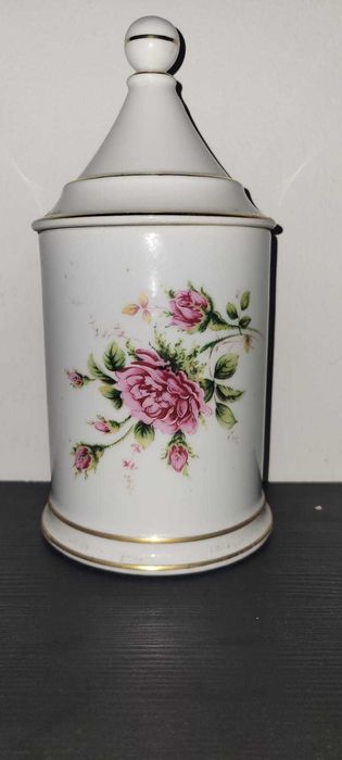 Pote/Boião Antigo em Porcelana Portuguesa - Decoração Floral e Ouro