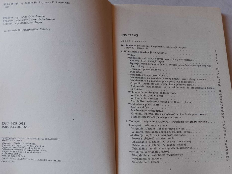 "Biochemiczne podstawy toksykologii" Biblioteka Lekarza Przemysłowego