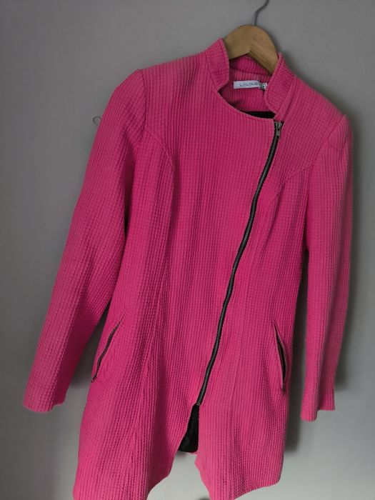 Płaszcz wiosenny różowy Lalous S wiosna wiskoza wiskozowy