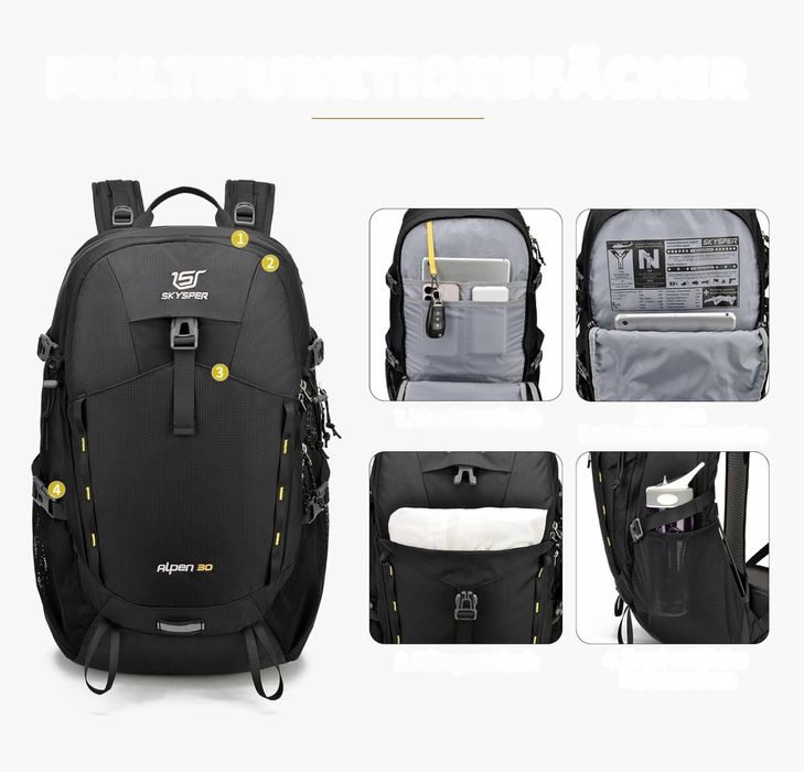 Plecak turystyczny Alpen 30l, wodoszczelny, wentylacja pas biodrowy
