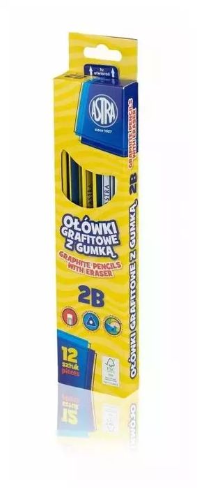 Ołówki Grafitowe Z Gumką 2B Astra. Nowy Produkt