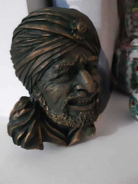 Ali Baba Punjabi em Gesso 23cm ouro velho vintage Busto Bandido Bagdad Bosson