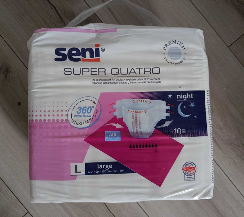Seni Super Quatro pieluchomajtki rozmiar L dla dorosłych zapinane na rzepy