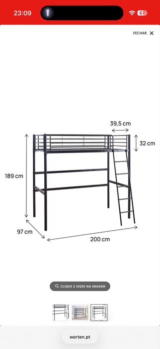 Cama Alta Metálica 90x200 + Colchão | Excelente Estado