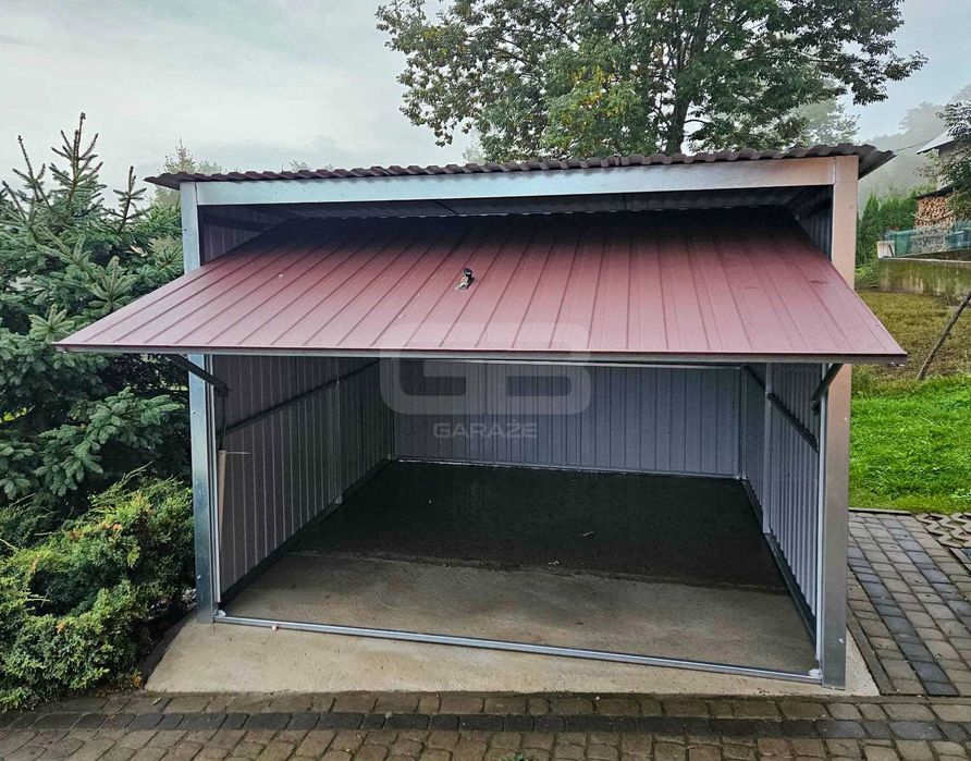 Garaż blaszany 3x4 m - wolnostojący - brama uchylna - spad w tył GB134