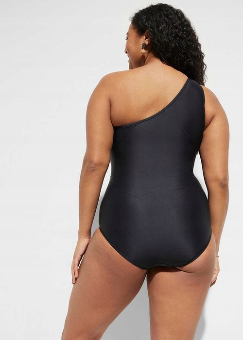 B.P.C kostium kąpielowy asymetryczny czarny na jedno ramię z siateczką