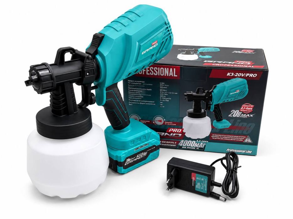 Аккумуляторный краскопульт GRAND PRO KЭ-20V/PRO  акб 4,0 и зу