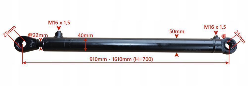 POLSKI Siłownik Hydrauliczny 40x22 Skok 700 + Mocowania [7034]