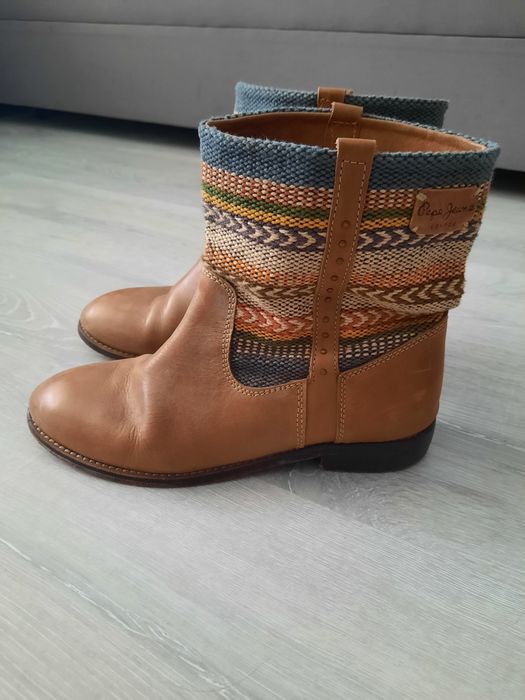 Skórzane damskie botki Pepe Jeans