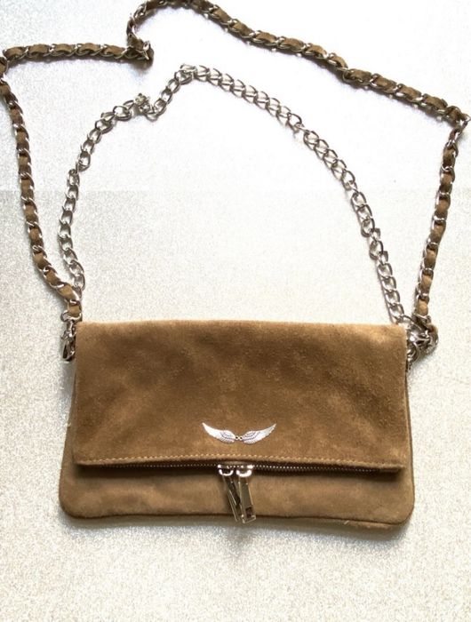 Mala camel em camurça. Pele genuína. Nunca usada.