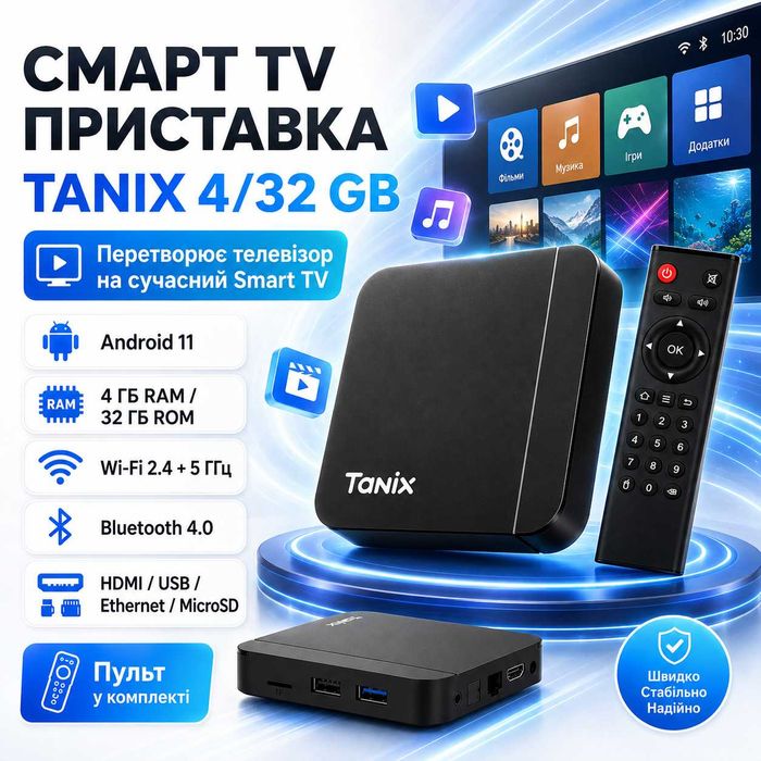 Smart TV Box (Смарт ТВ приставка) Tanix 4/32GB / Андроид приставка для телевизора / Android 11