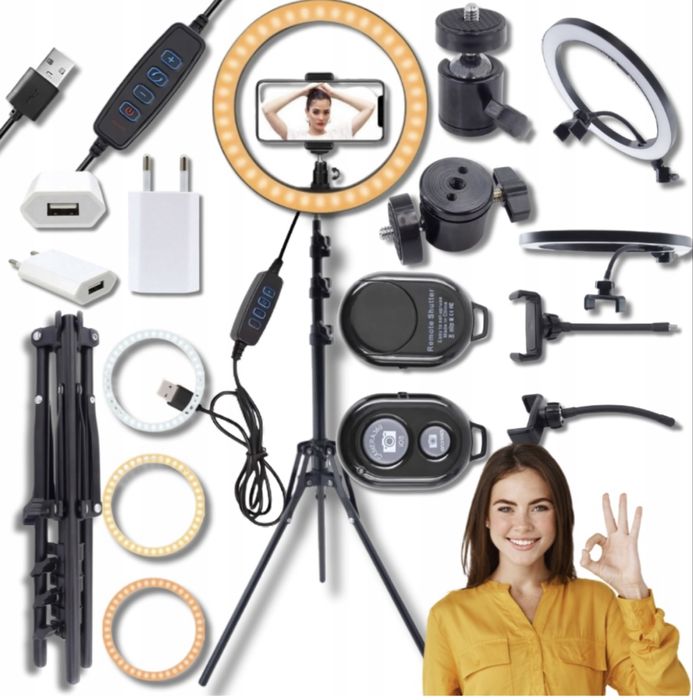NOWE LAMPA Pierścieniowa LED Selfie RING Tiktok Pilot BLUETOOTH Statyw