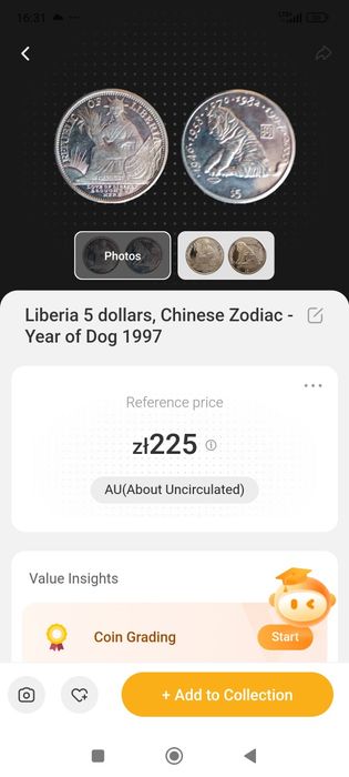 5 Dolarów Liberia z psem 1997rok.