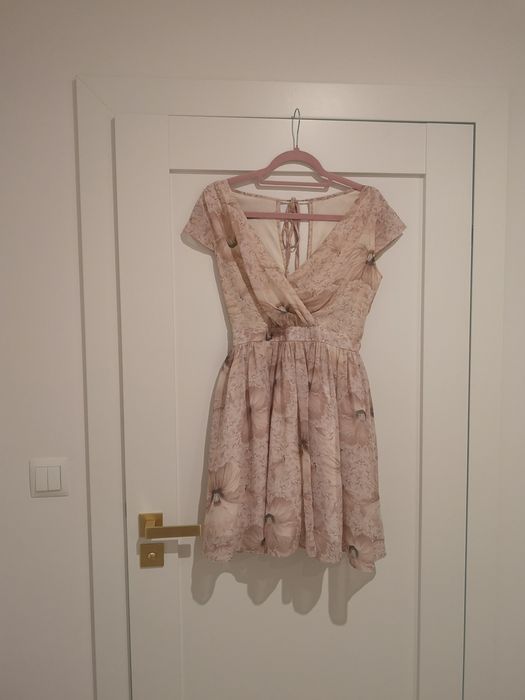 Sukienka Forti 38, pudrowy róż, kwiaty