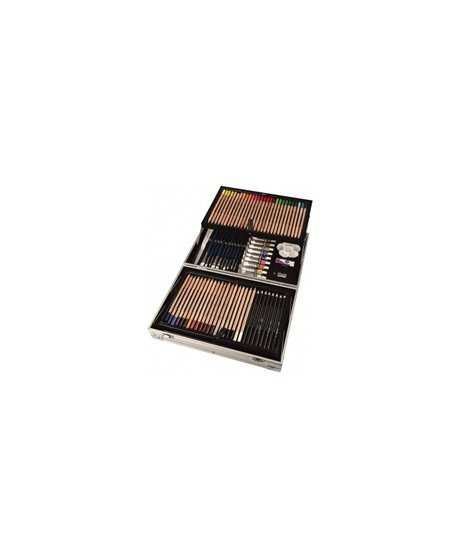 Kit Pinturas Art Essentials com 122 Peças, Caixa em Metal Daler Rowney