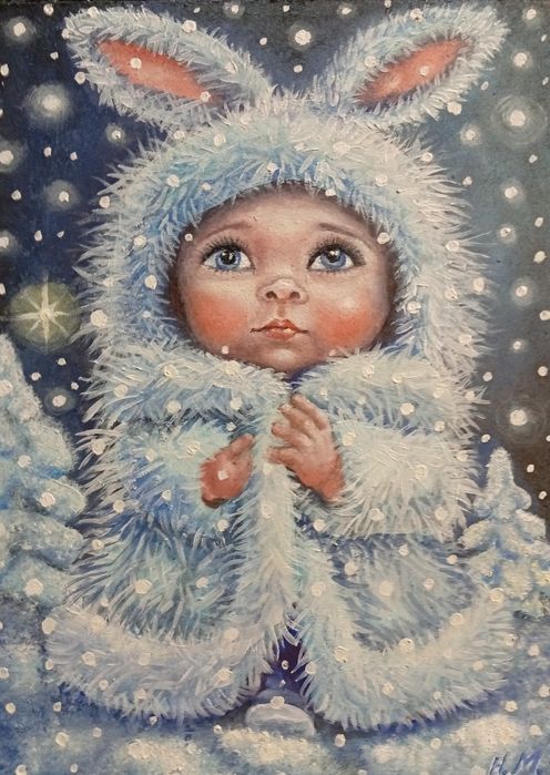 Картина «Маленьке диво» 13×18 см, мініатюра в рамці, ручна робота.