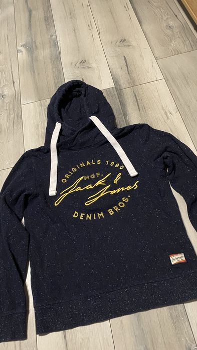 Bluza Jack&Jones S męska granatowa tłoczona z kapturem nie ocieplana