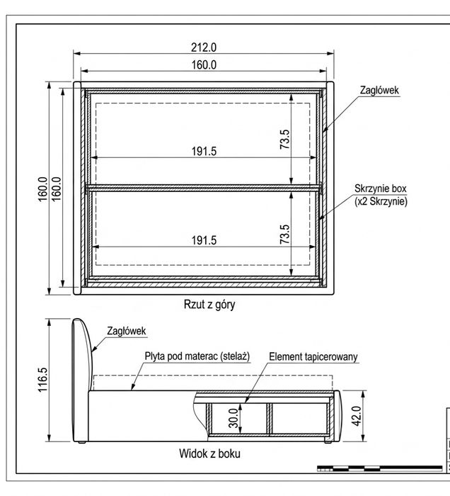Solidne łóżko tapicerowane 160x200 | 2x Duży Pojemnik | Wysoki Zagłówek
