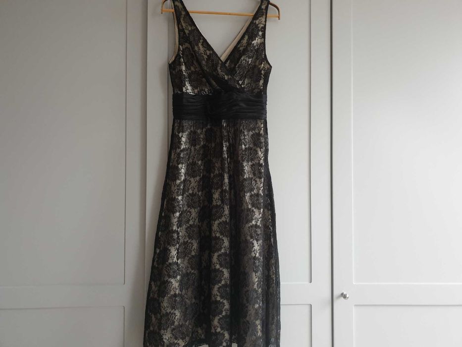 Koronkowa sukienka wieczorowa Phase Eight vintage midi 36 38 jedwab