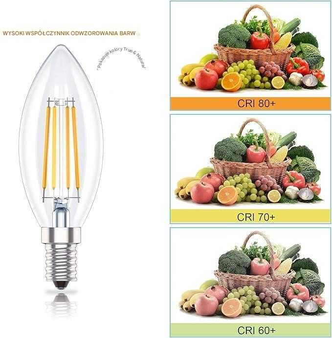 6x Żarówka LED E14 4W = 40W 400lm 2700K Ciepła 300° Filament Huoqilin