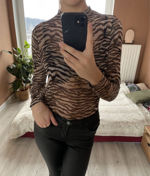 Bluzka z długim rękawem long sleeve obcisła golf przezroczysta mesh